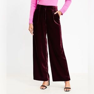 NWT Loft Size 14 Velvet Wide Leg Pants in Deepest Fig Berry